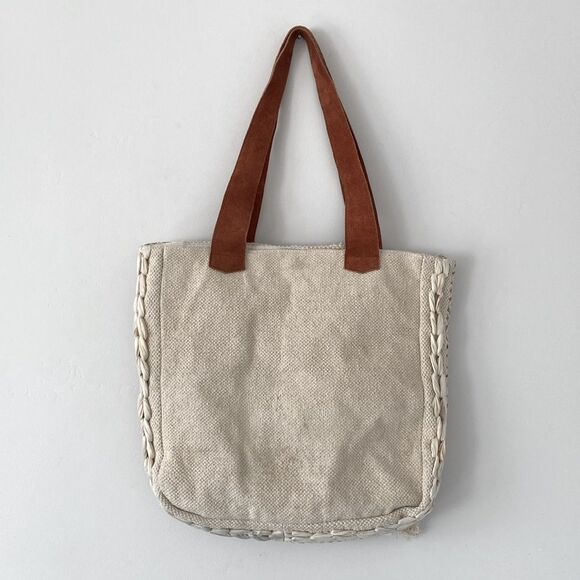 Roolee Red Yellow Neutral Patchwork Color Blocked Tote Bag Suede Leather Handles - Picture 6 of 9